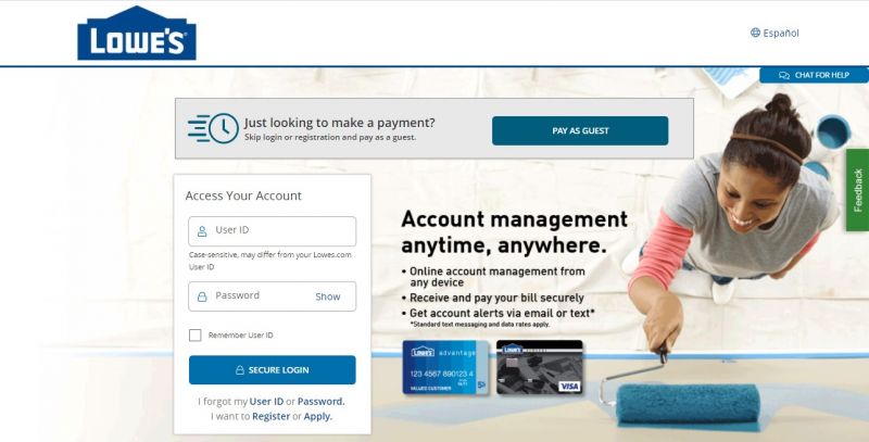 Lowe's credit card login page